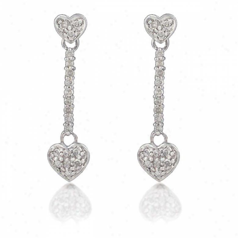 10k White Heart Drop Diamond Earrings