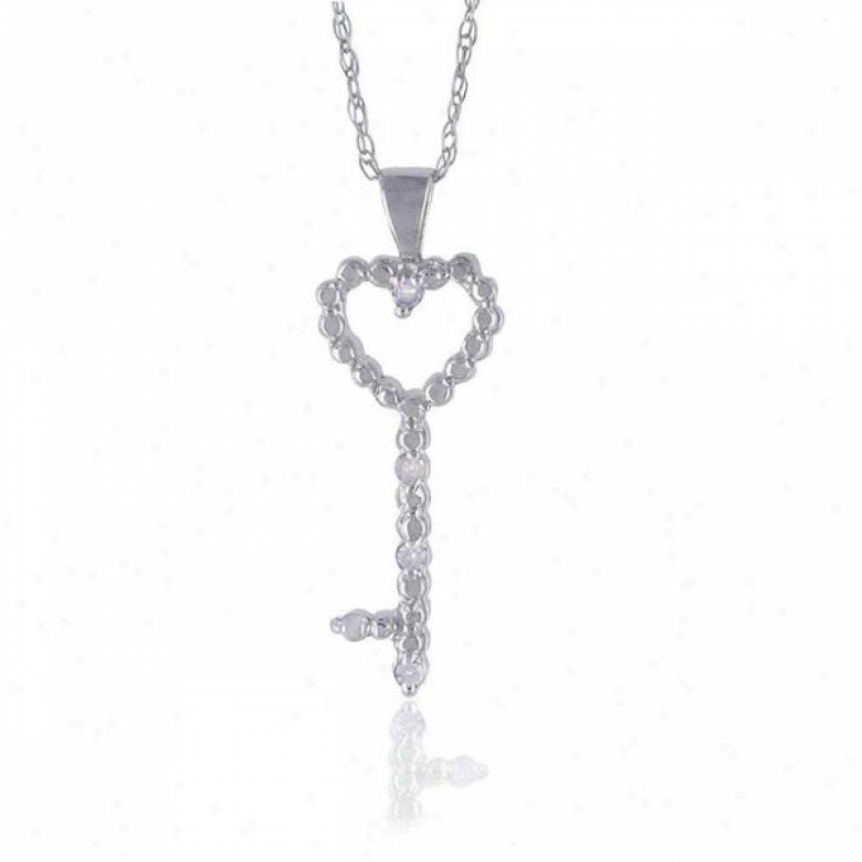 10k White Heart Key Diamond Pendant