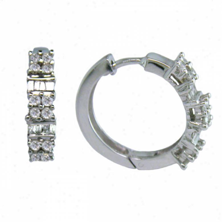 10k White Hoop Diamond Earrings