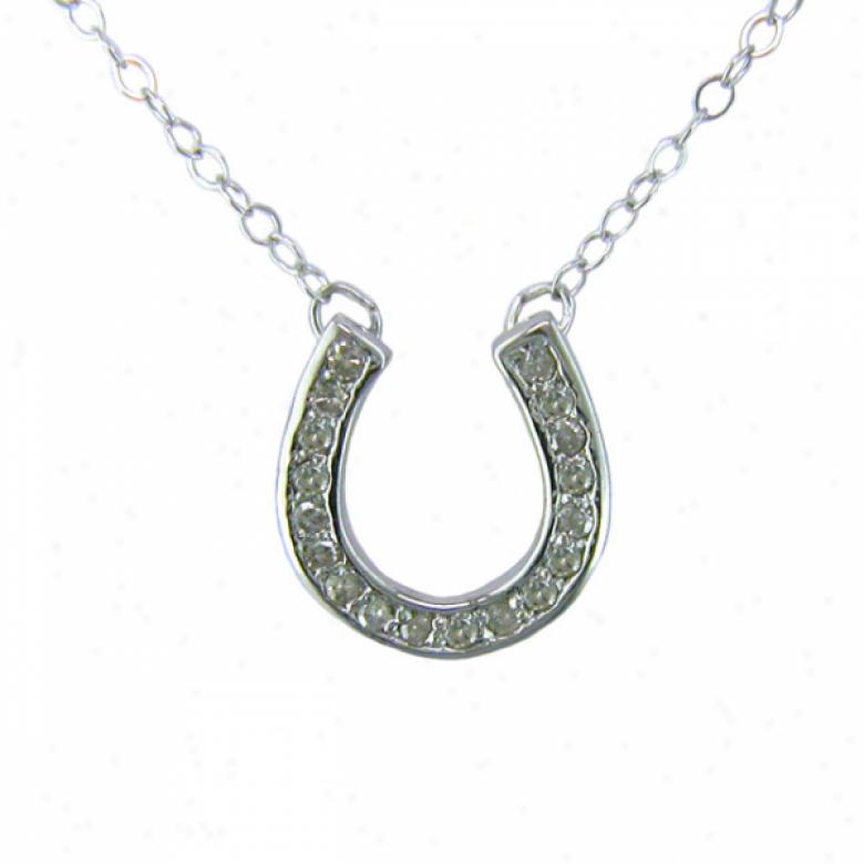 10k White Horseshoe Necklace Diamond Pendant