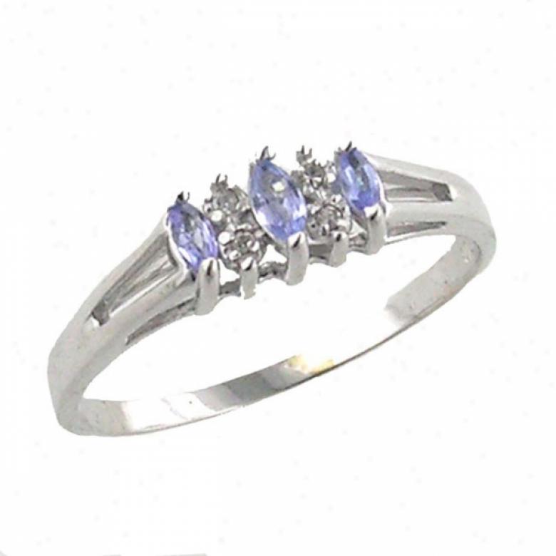 10k White Marquise ShapeT anzanite And Diamond Ring