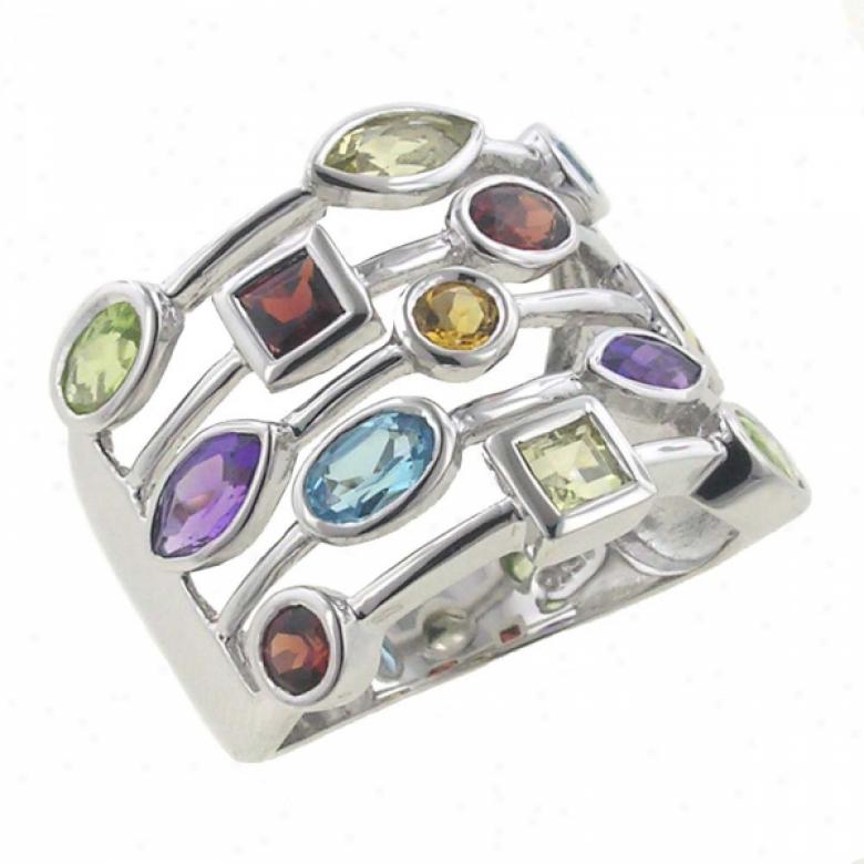 10k White Multi-cut Multi-color Gemstone Multi-gem Ring