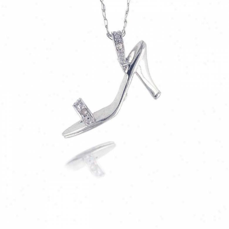 10k White Shoe Design Diamond Pendant
