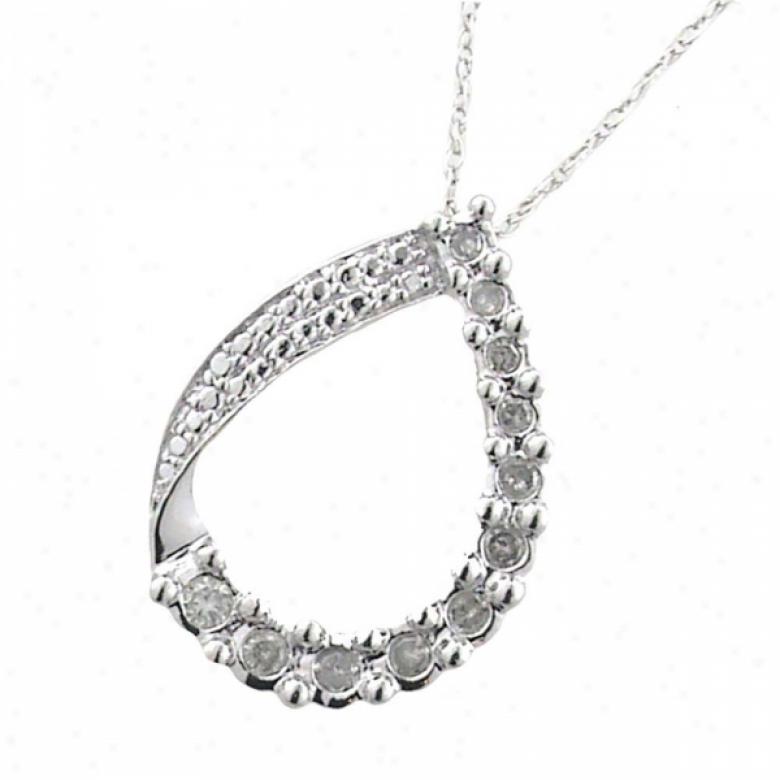 10k White Teardrop Design Diamond Pendant