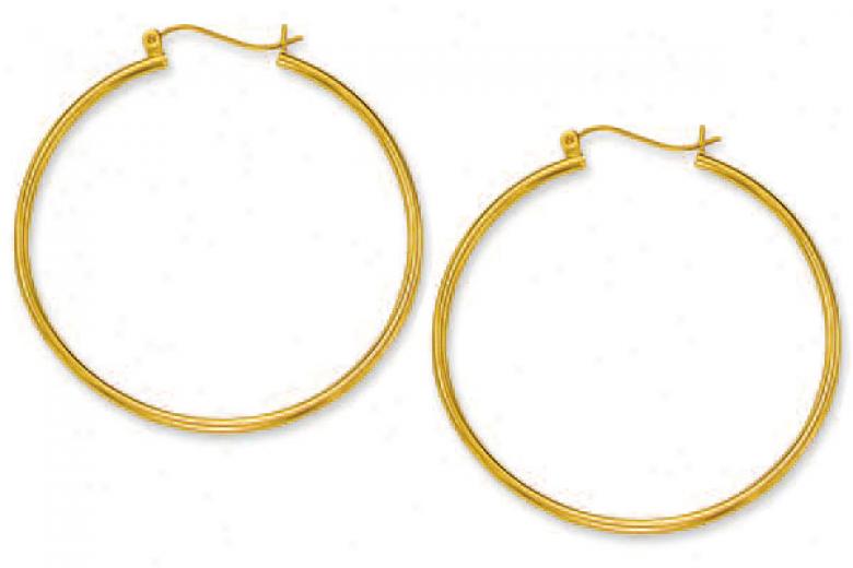 10k Yellow 2 Mm Large Hoop Earrings