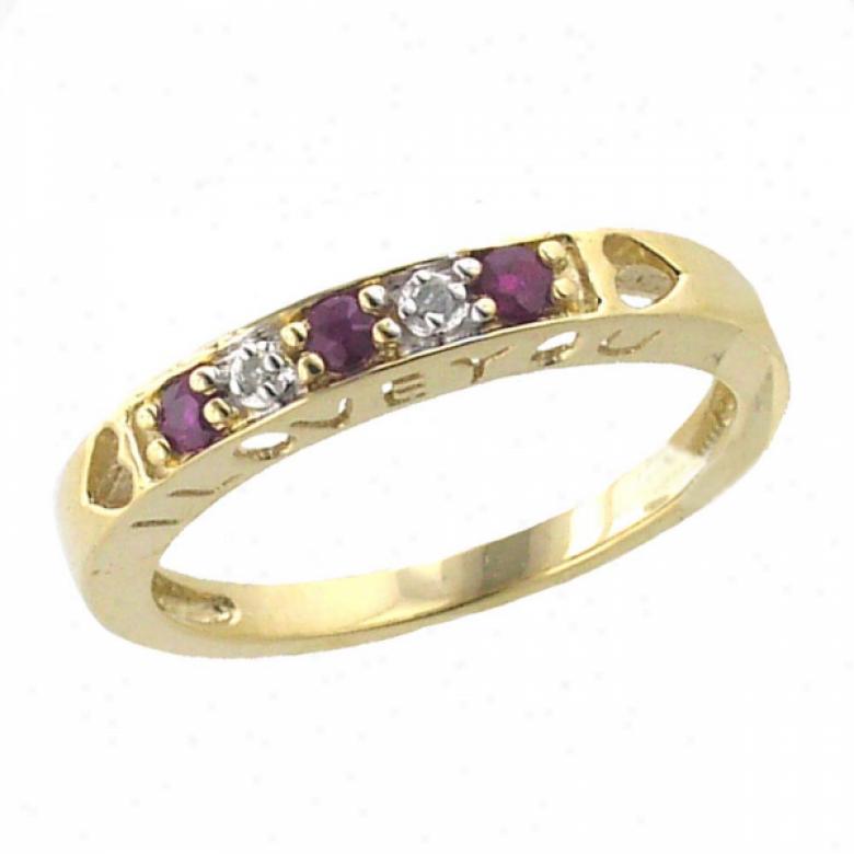10k Yellow 2 Mm Round I Love You Ruby And Diamond Ring