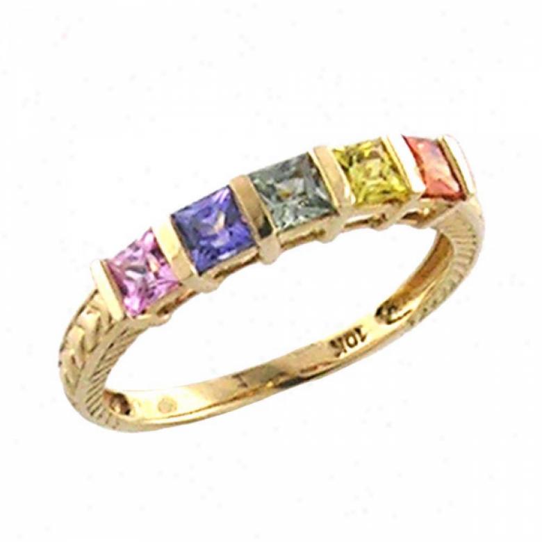 10k Yellow 3 Mm Anniversary Band Multi-color Sapphire Ring