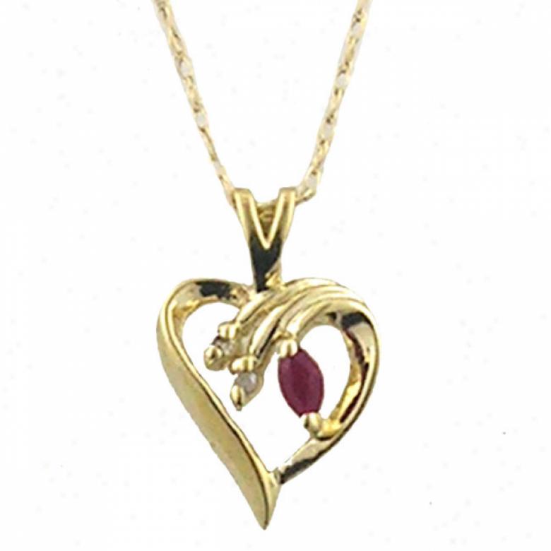 10k Yellow 4x2 Mm Heart Marquise Ruby And Diamond Pendant