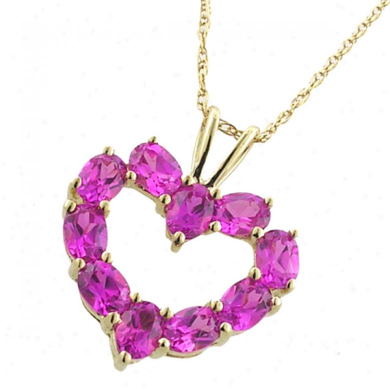 10k Yellow 4x3 Mm Oval Sapphire-pink Heart Cz Pendant