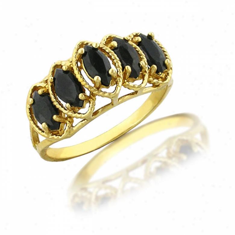 10k Yellow 5 Stone Marquise Negro Onyx Ring