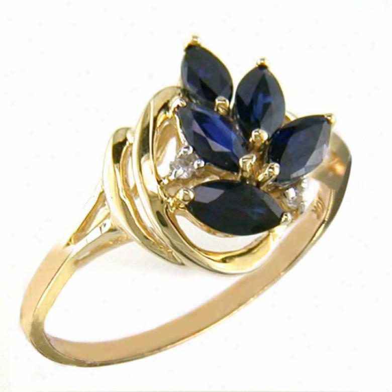 10k Yellow 6x3 Mm Marquise Shape Sapphire And Rhombus Ring
