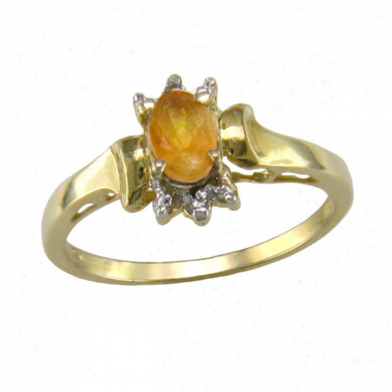 10k Yellow 6x4 Mm Oval Citrine And Diamind Ring