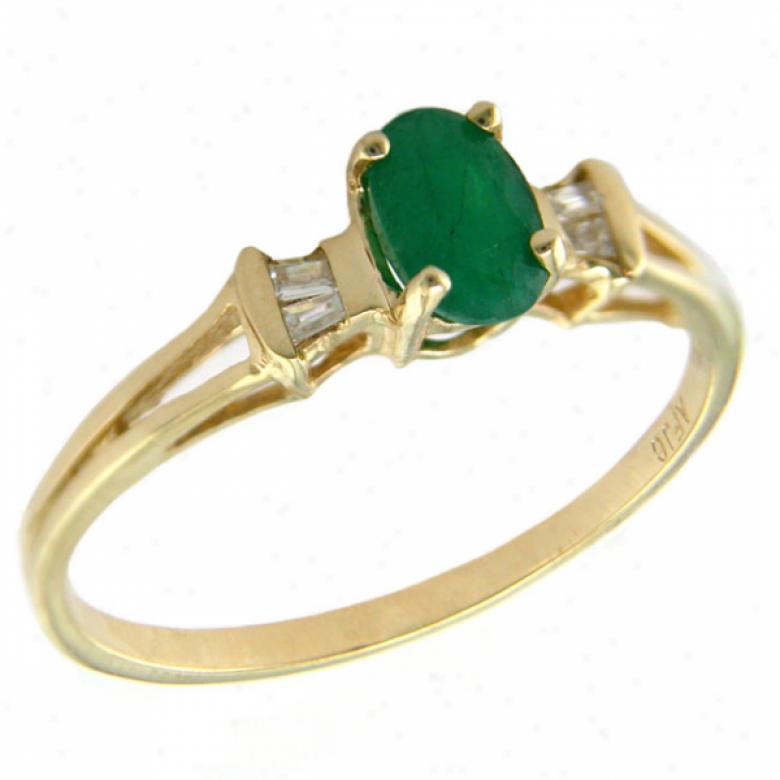 10k Yellow 6x4 Mm Oval Emerald And Diamond Ring
