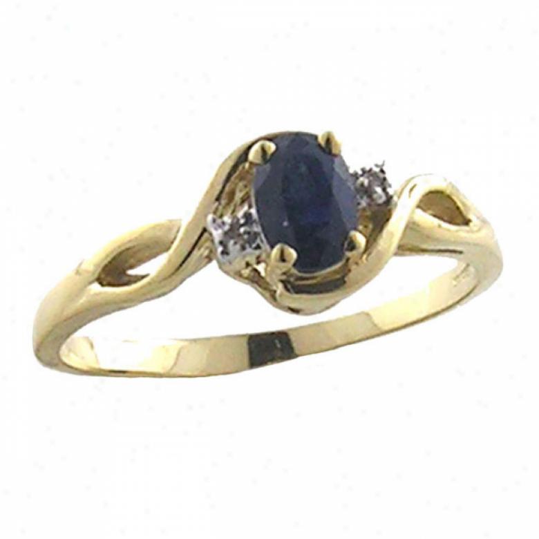 10k Yellow 6x4 Mm Oval Sapphire And Diamond Ring