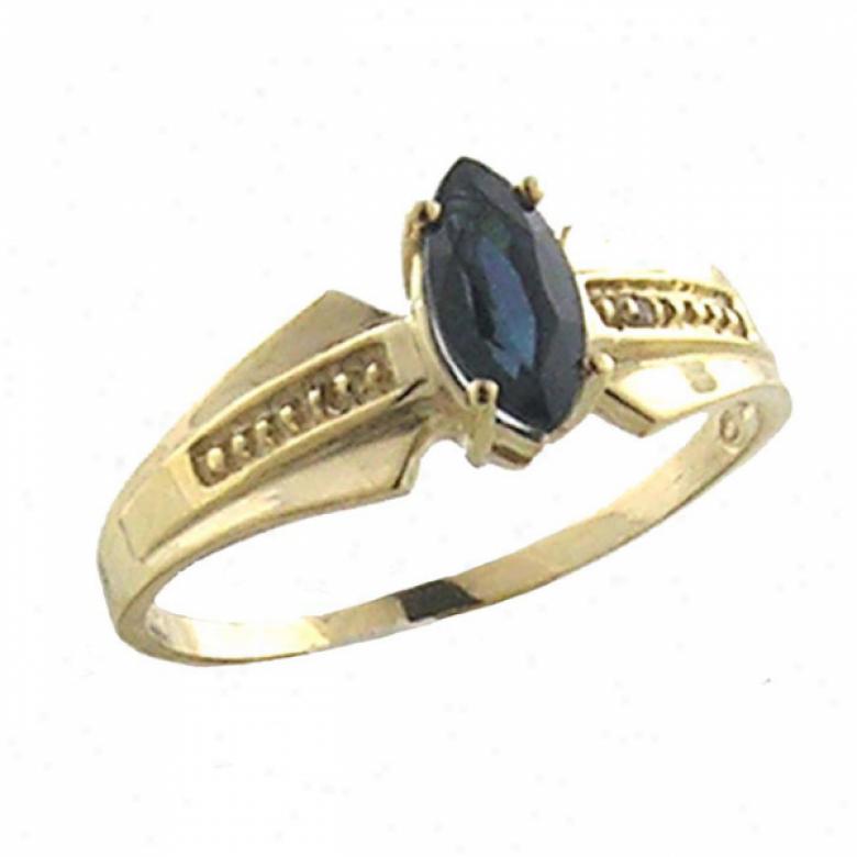 10k Yellow 8x4 Mm Marquie Shape Sapphire And Diamond Ring