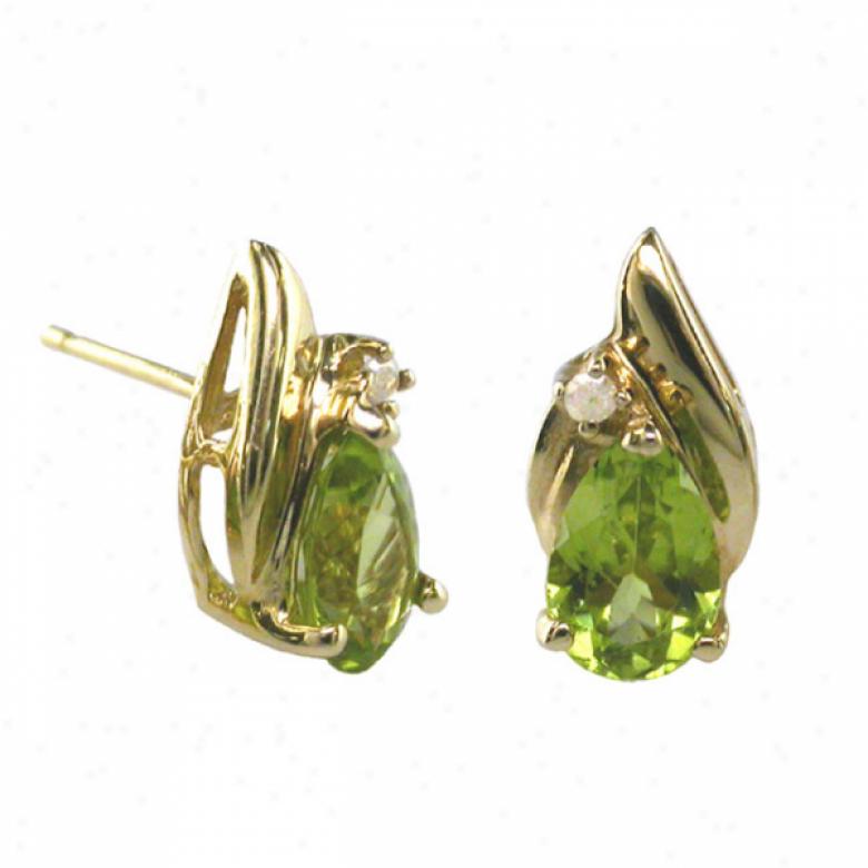 10k Yellow 8x5 Mm Pear Shape Peridot And Diamond Earrings