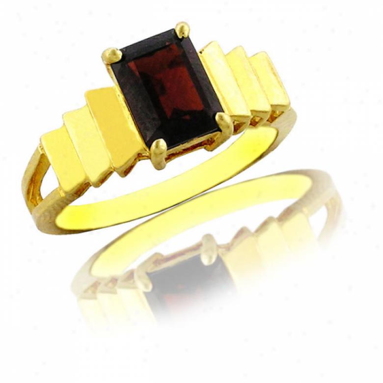 10k Yellow 8x6 Mm Emerald-cut Garnet Ring