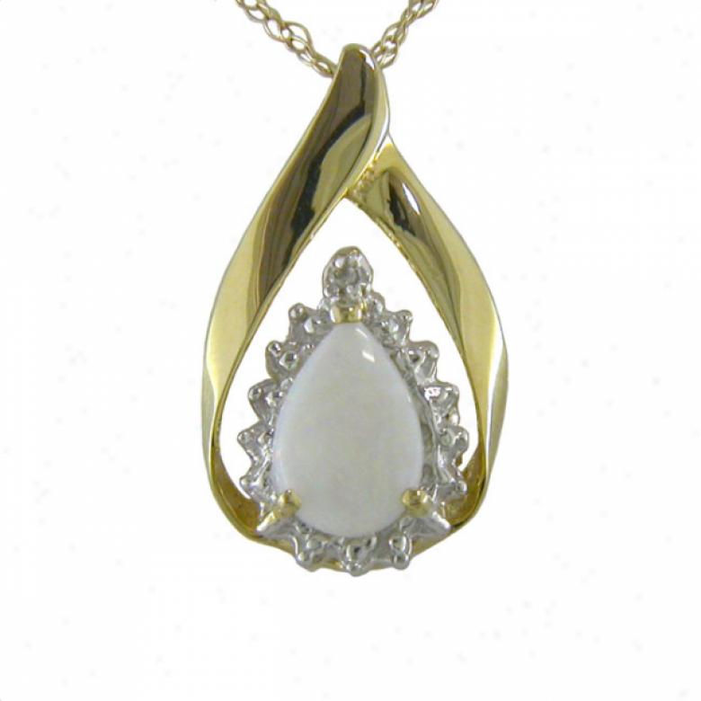 10k Yellow 9x6 Mm Pear Shape Opal And Diamond Pendant