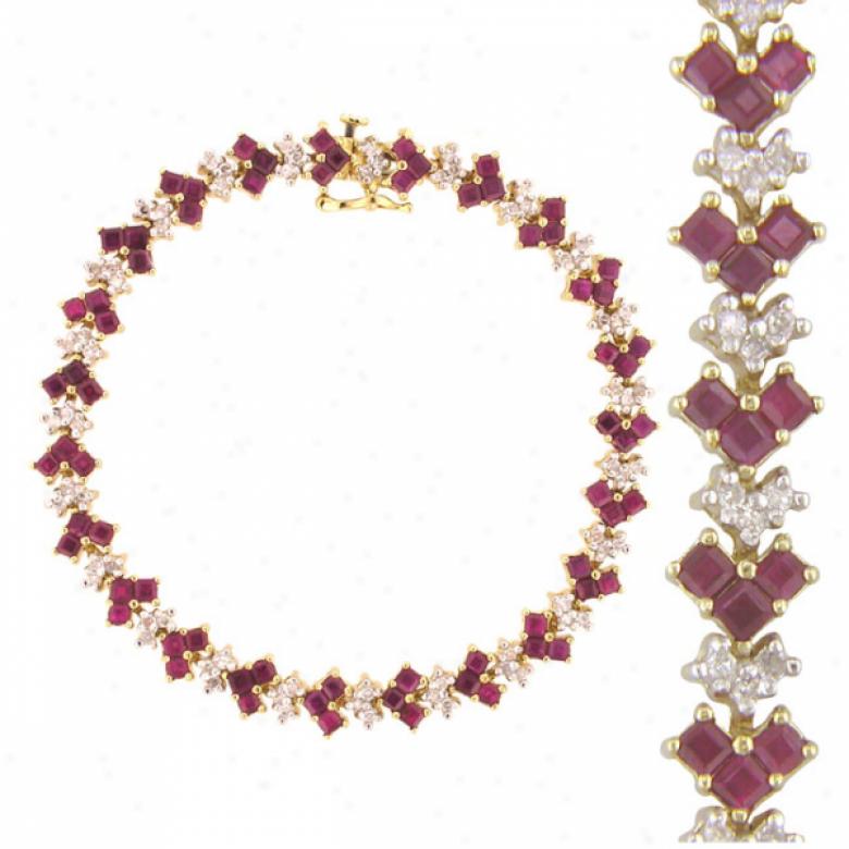 10k Yellow Arrow Design Ruby And Diamond Bracelet - 7 Inch