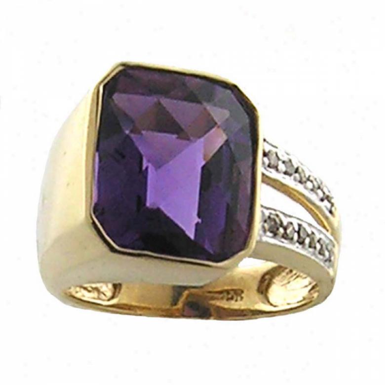 10k Yellow Bold Square Amethyst And Diamond Rinh