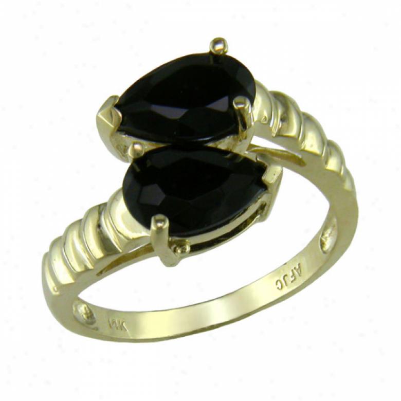10k Yellow Bypass Pear Black Onyx Ring