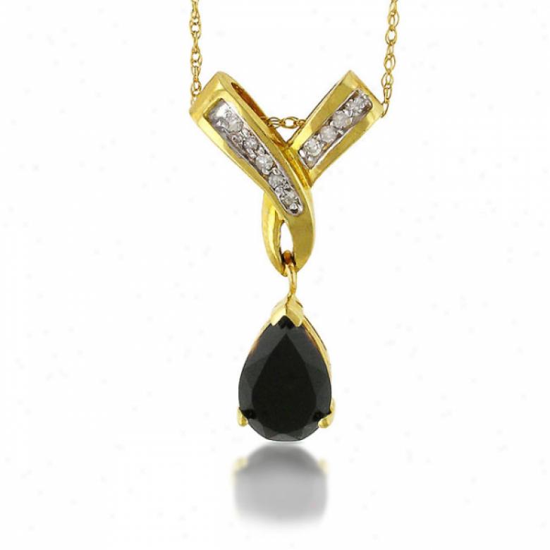 10k Yellow Drop Pear Shape Black Onyx And Diamond Pendant