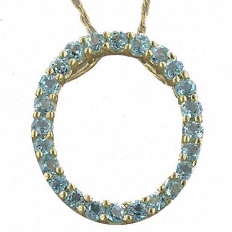 10k Yellow Geometric Round Design Blue Topaz Pendant