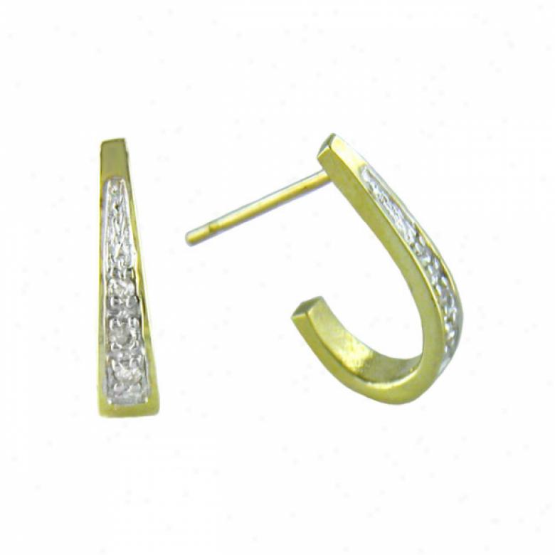 10k Yellow J-hoop Diamond Earrings