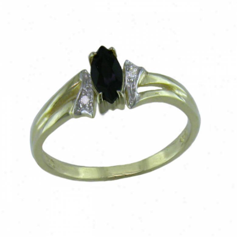 10k Yellow Marquise Shape Dark Onyx And Diamon dRing