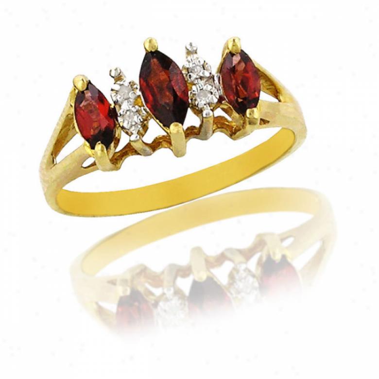 10k Yellow Marquise Shape Garnet And Diamond Ring