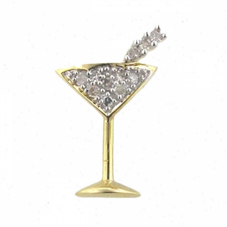 10k Yellow Martini Design Diamond Pendant