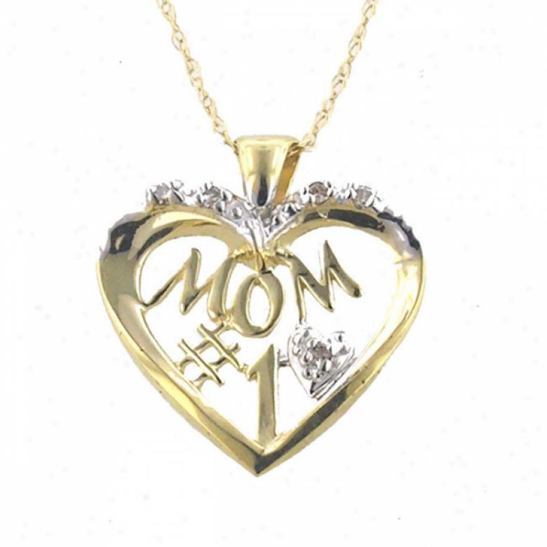 10k Yellow Number One Mom Heart Diamond Pendant