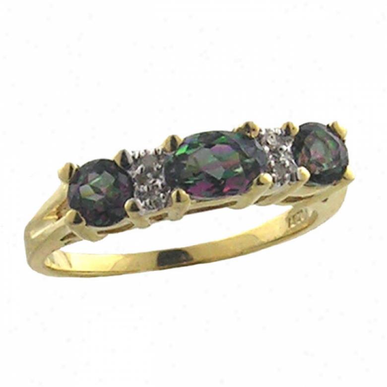 10k Yellow Oval And Round Mystic Topaz And Diamond Ring