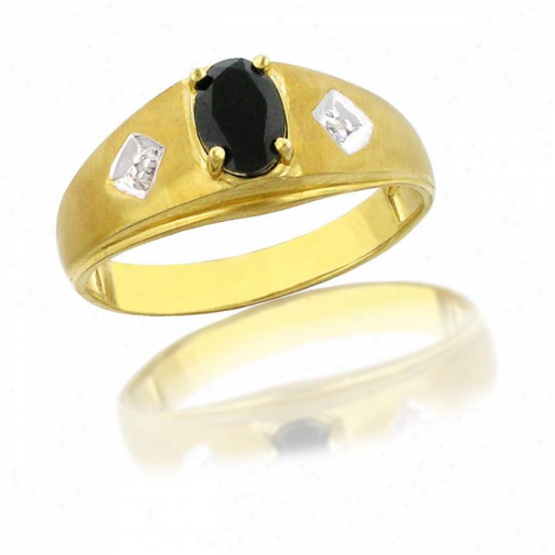 10k Yellow Oval Black Onyx And Diamond Ring