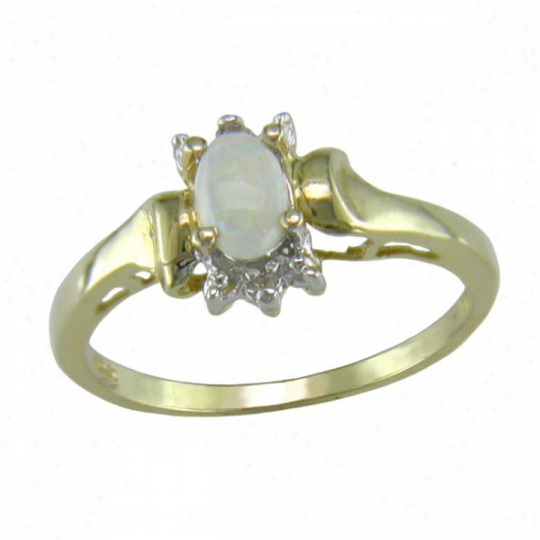 10l Yellow Oval Opal And Diamond Ring