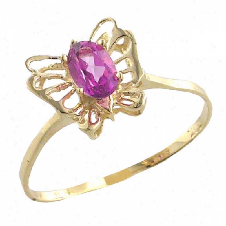 100k Yellow Sapphire-pink Butterfly Cz Ring