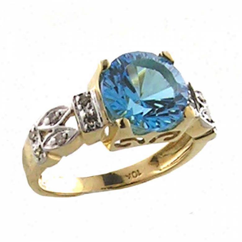 10k Yellow Swiss Blue Topaz And Diamond Ring