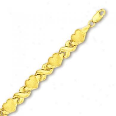 10k Yellow X And Heart Shaped Bracelet - 8 Inch
