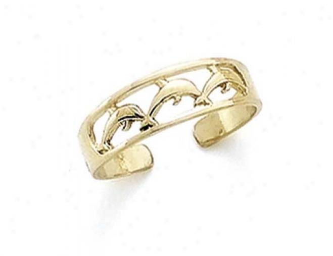 14k 3 Dolphins Toe Ring