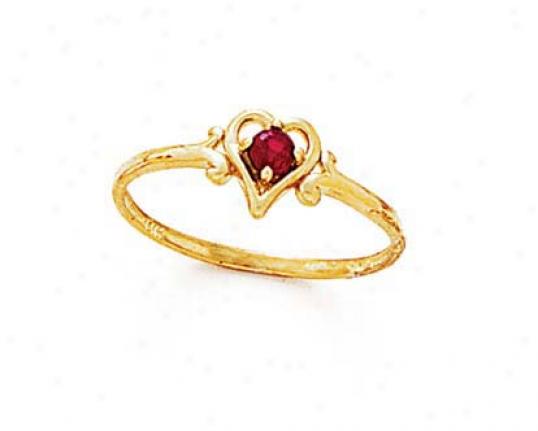 14k 3mm Round Ruby Heart Ring