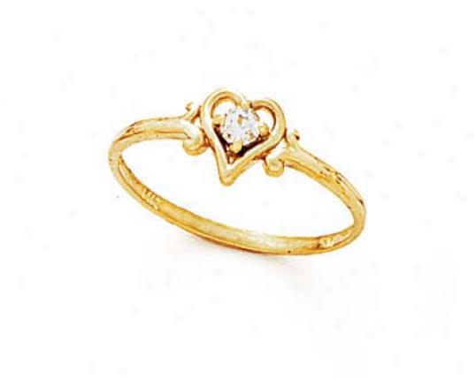 14k 3mm Round White Topaz Heart Ring