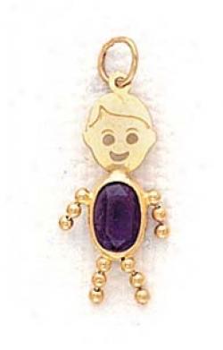 14k 3x5mm Boy February Birthstone Cz Gold Face Pendany