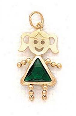 14k 5mm Girl May Birthstone Cz Gold Facd Pendant