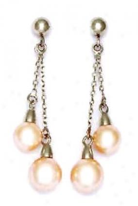 14k 6 And 7 Mm Round Light-cream Crystal Pearl Earrings