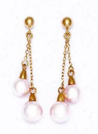 14k 6 And 7 Mm Round Light-rose Crystal Pearl Earrings