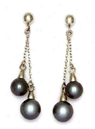 14k 6 And 7 Mm Round Tahitian-grau Crystal Pearl Earrings