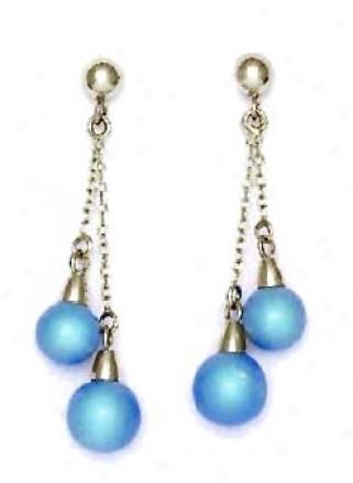 14k 6 And 7 Mm Round Turquoise-blue Crystal Pearl Earrings
