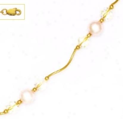 14k 6 Mm Clear Crystal And 7 Mm White Crystal Pearl Necklace