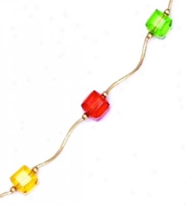 14k 6 Mm Cube Yellow Orange And Green Crystal Necklace