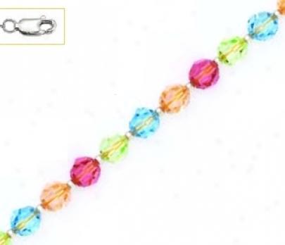 14k 6 Mm Round Blue Orange Pink And Green Crystal Necklace
